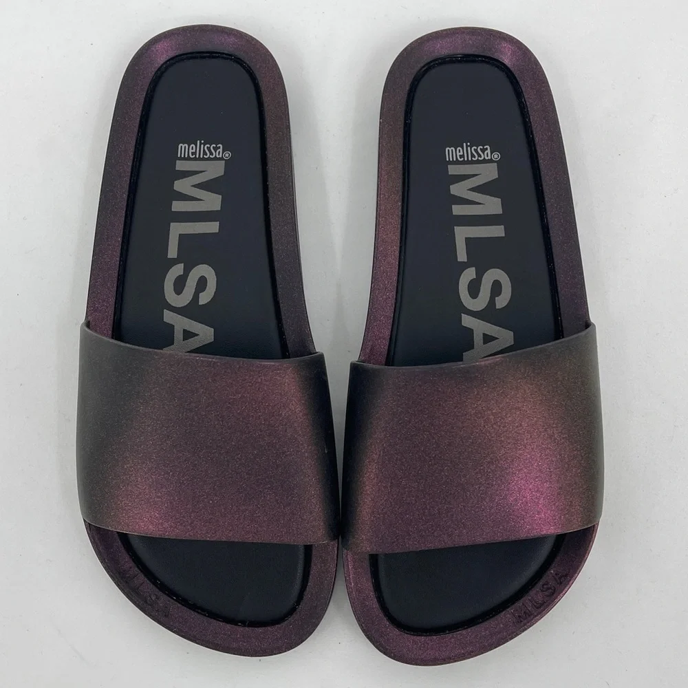 MLSA Melissa Iridescent Plum-Bronze Slide Sandals WOMENS SIZE 7